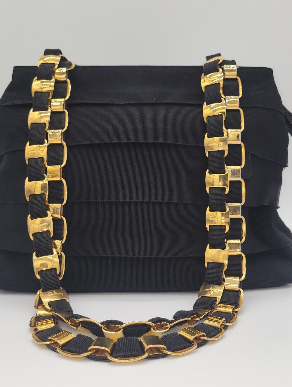 Vintage Salvatore Ferragamo Vara Tiered Grosgrain Ribbon Shoulder Bag
